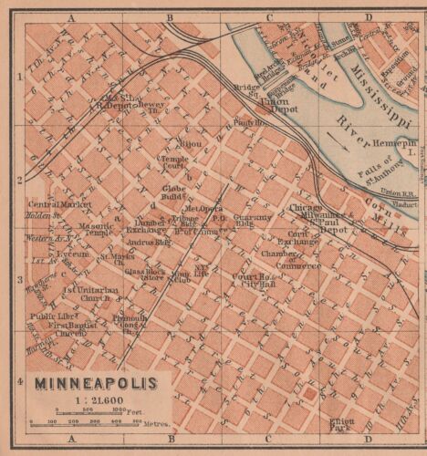 MINNEAPOLIS Original Map City Plan 1905 U.S. MINNESOTA - Picture 2 of 8