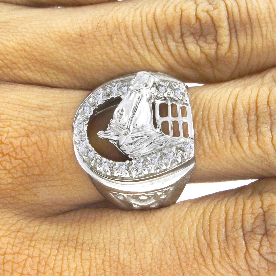 Natural Diamond Horseshoe Ring for Mens 14k White Gold Plated Sterling Silver - Image 4 of 4