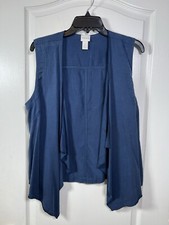 Chico  s Blue Ruffle Sleeveless Open Front Waterfall Vest Jacket Size 1 Medium