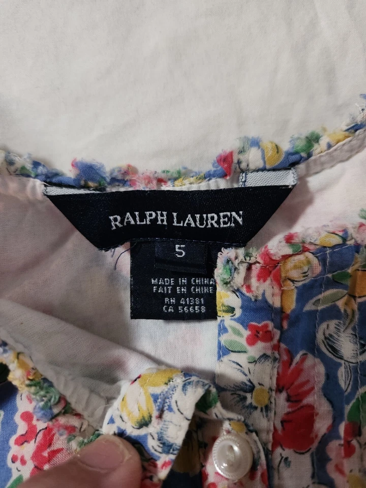 Ralph Lauren A-Line Dress Girls Size 5 Multicolor Floral 100% Cotton  - Image 2 of 4