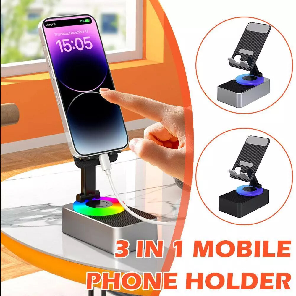 3-in-1 Bluetooth Phone Holder Stand with Built-in Speaker and Charger