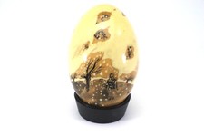 Hand Painted WOODEN EGG Original Russian Art Leaves Wind on Stand 1991