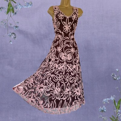 Phase Eight Stretchy Floral Mesh Cornelli Dress +Shawl 8 Brown Pink Wedding  Prom | eBay