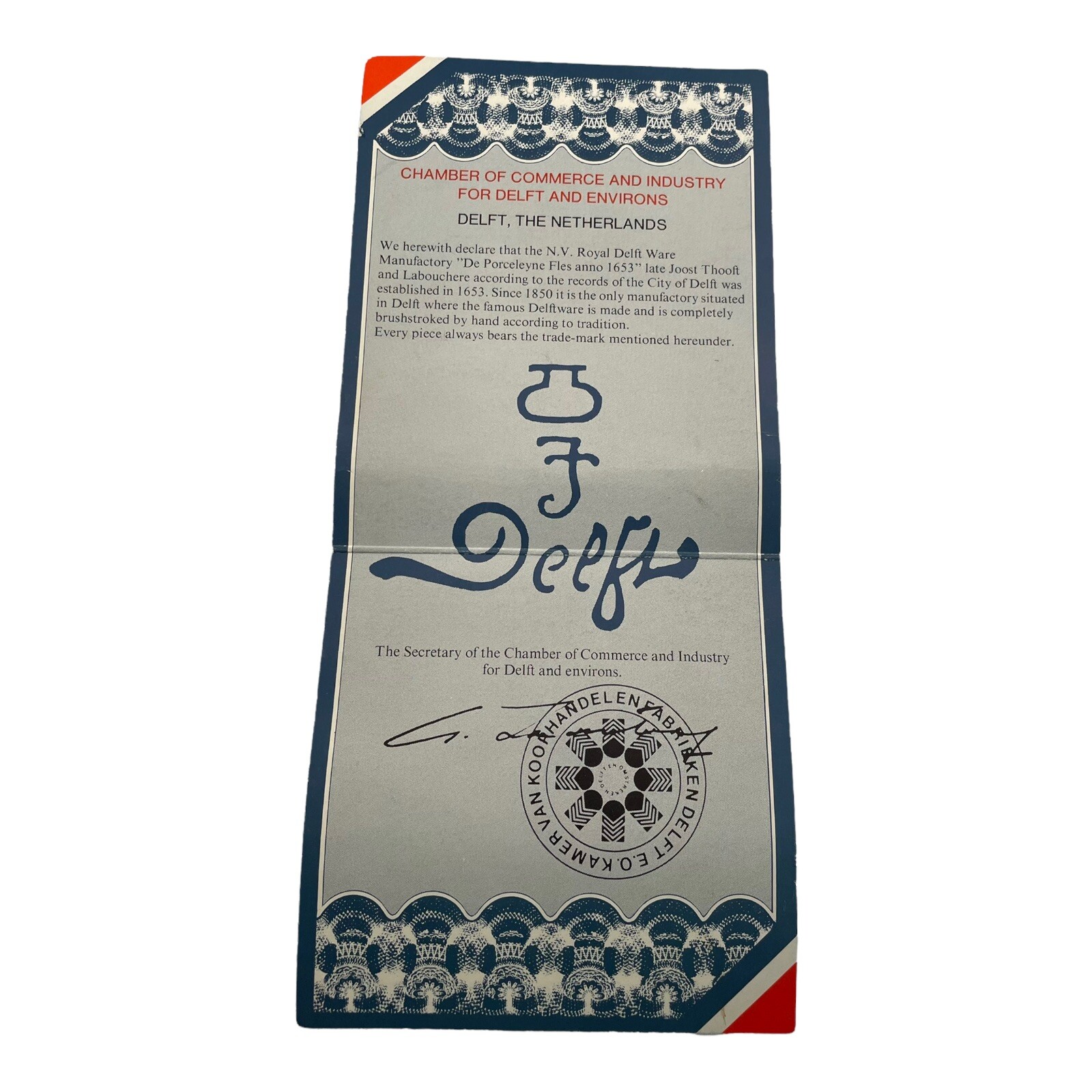 Vintage Delft Blauw Chemkefa Wall Plate Arnhem Original box and Certificate