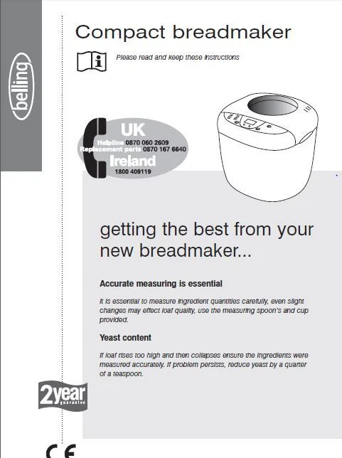 Belling Bread Machine Manual 48295, 84000, 84001
