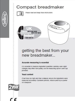 Belling Bread Machine Manual 48295, 84000, 84001