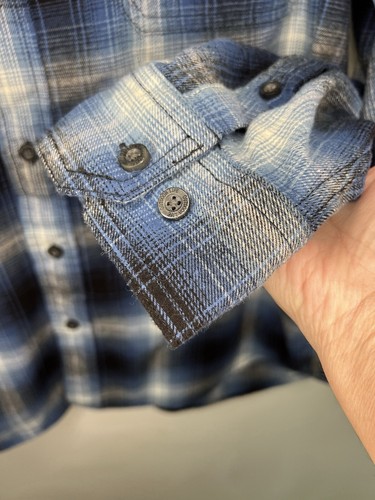 Camicia uomo Outdoor Life blu a quadri con bottoni in flanella taglia XL avventure autunnali - Foto 4 di 10