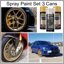Gloss Gold Wheel Spray Paint Rim Steel Metal Aluminum Plastic +Clear Coating 3PK