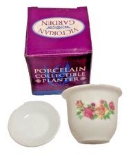 Planter Victorian Garden Porcelain Collectible Floral Yellow Pink Rose Flowers