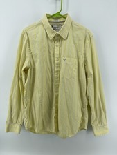 American Eagle Vintage Button Shirt Mens Large Yellow White Stripes Long Sleeve