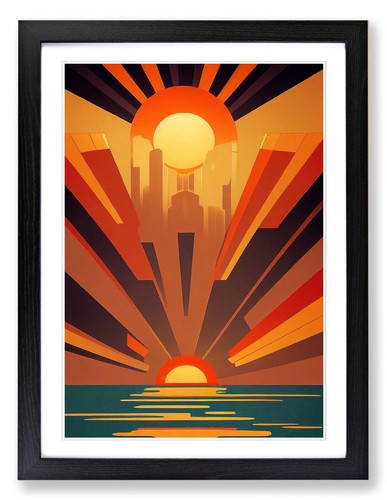 Art Deco Ocean Sunset Prints Black Framed Wall Art Poster Picture Decor Painting - Picture 2 of 14