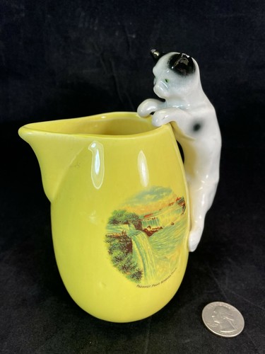 Ceramic Creamer Yellow Cat Handle Pitcher Niagara Falls Souvenir Vase Camark ? - Picture 1 of 11