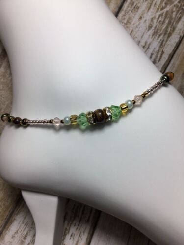 Healing Handmade Tigers Eye Stone Anklet/Ankle Bracelet W/Swarovski Elements USA - 第 1/2 張圖片