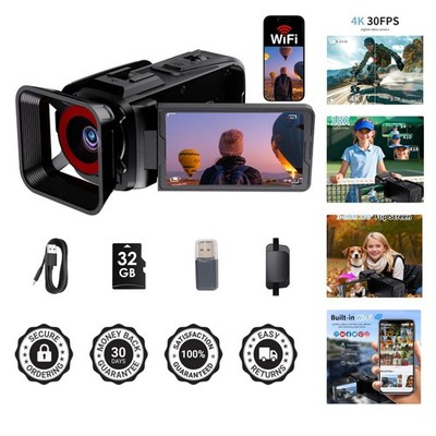 4K Camcorder with 64MP Photos, 18X Zoom & 3-Inch Flip Screen - Ideal for YouTube
