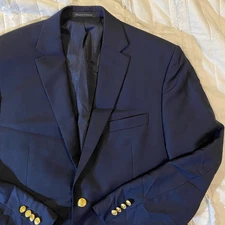 Lauren Ralph Lauren Blazer Mens 42R Navy Wool Two Button Gold Buttons Sport Coat