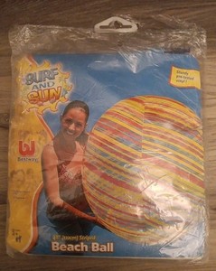 VTG Bestway Surf And Sun Jumbo Striped Blue Beach Ball 2002 48" Inflatable NOS