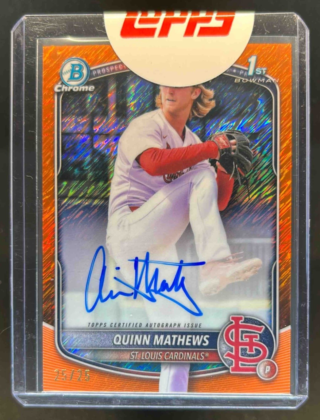 2025 Bowman Quinn Mathews Chrome Auto Orange Shimmer Refractor 1st #25/25