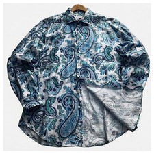 ETRO XXL Paisley Long Sleeve Shirt Light Blue Woven Mesh 44 Italy F/S