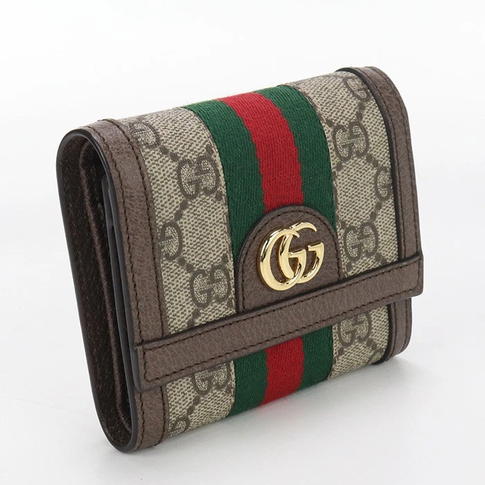 Portefeuille Gucci Ophidia Tri Fold d'occasion GG Supreme 523174 beige rang A us 2 femmes