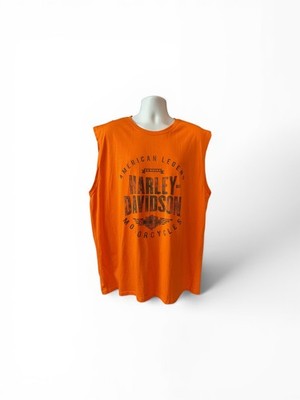 Harley Davidson Mens Sleeveless Tshirt 2X Orange LAWLESS Renton, Washington EXC