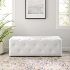Pemberly Row 16.5" Modern Faux Leather Button Tufted Entryway Bench in White