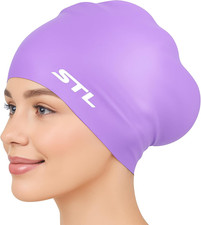 STL Swimming Cap for Women, Men, Silicone Swim Cap for Long Hair, Bathing Hat fo