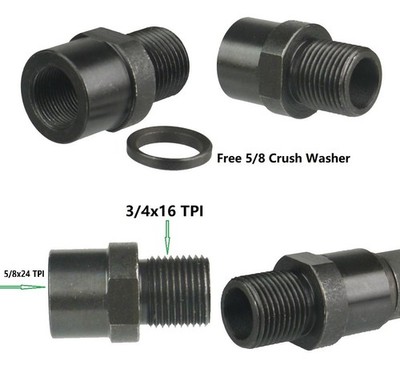 5/8X24 TPI Female Convert to 3/4x16 TPI Male Muzzle Thread Adapter, Washer