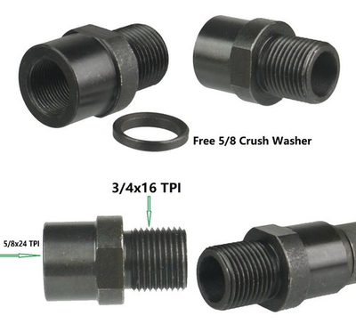 #ad 5 8X24 TPI Female Convert to 3 4x16 TPI Male Muzzle Thread Adapter Washer $13.99