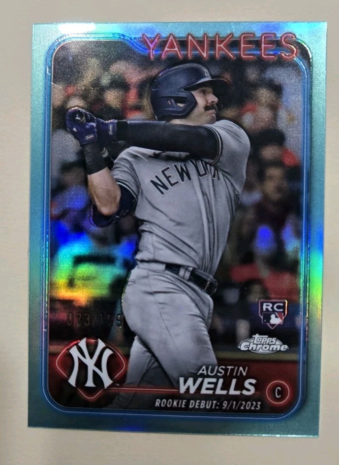 2024 Topps Chrome - Austin Wells #281 Green Wave Refractor /99 (RC)
