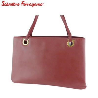Salvatore Ferragamo Preowned Gancini Leather Tote Schultertasche Burgundy Gold