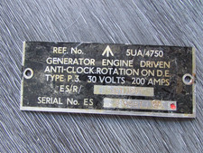 1957 Military Generator Engine Anti Clock Rotation on DE Identification Badge