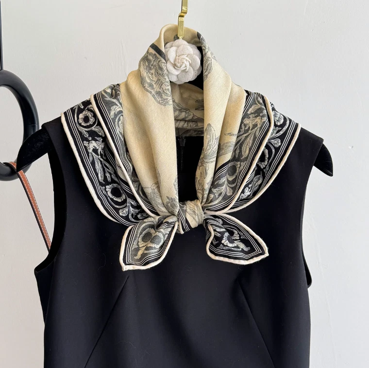 Pañuelo 82 % lana 18 % seda 26"" bufanda forma envoltura pañuelo hierba encaje estampado Foto 4 de 4