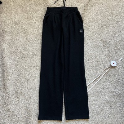 Alo Yoga Black High-waisted Drawstring Textured Straight Leg Pants Size S