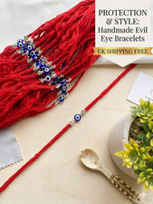 Pack of 12 Red Evil Eye Rakhi Bracelets Handmade Protection Thread Rakshabandhan