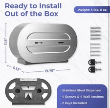 Double Jumbo Toilet Paper Dispenser, Stainless Steel Commercial Dual Roll, Lock