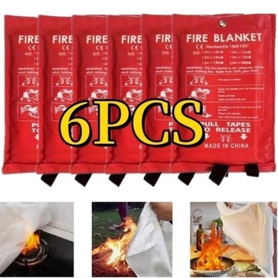 6Pack Fireproof Blanket - 1000°F Fiberglass Emergency Cover for Home/Car/Kitchen