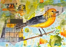 Original Bird Art Painting OOAK "Nana's Sighting 4-29-84" Warbler Mixed Media