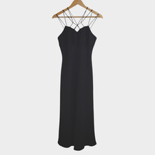 Vtg JONES WEAR DRESS Black Midi Dress Size 6 90s Strappy Lined Empire Waist S