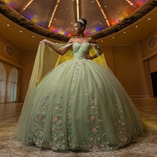 Shiny Green Quinceanera Dresses Off Shoulder Lace 3D Floral Ball Gowns Sweet 16