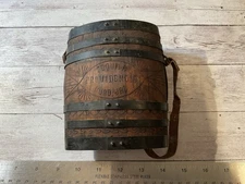ORIGINAL ANTIQUE WOODEN BARREL TEQUILA PROVIDENCIA FLASK