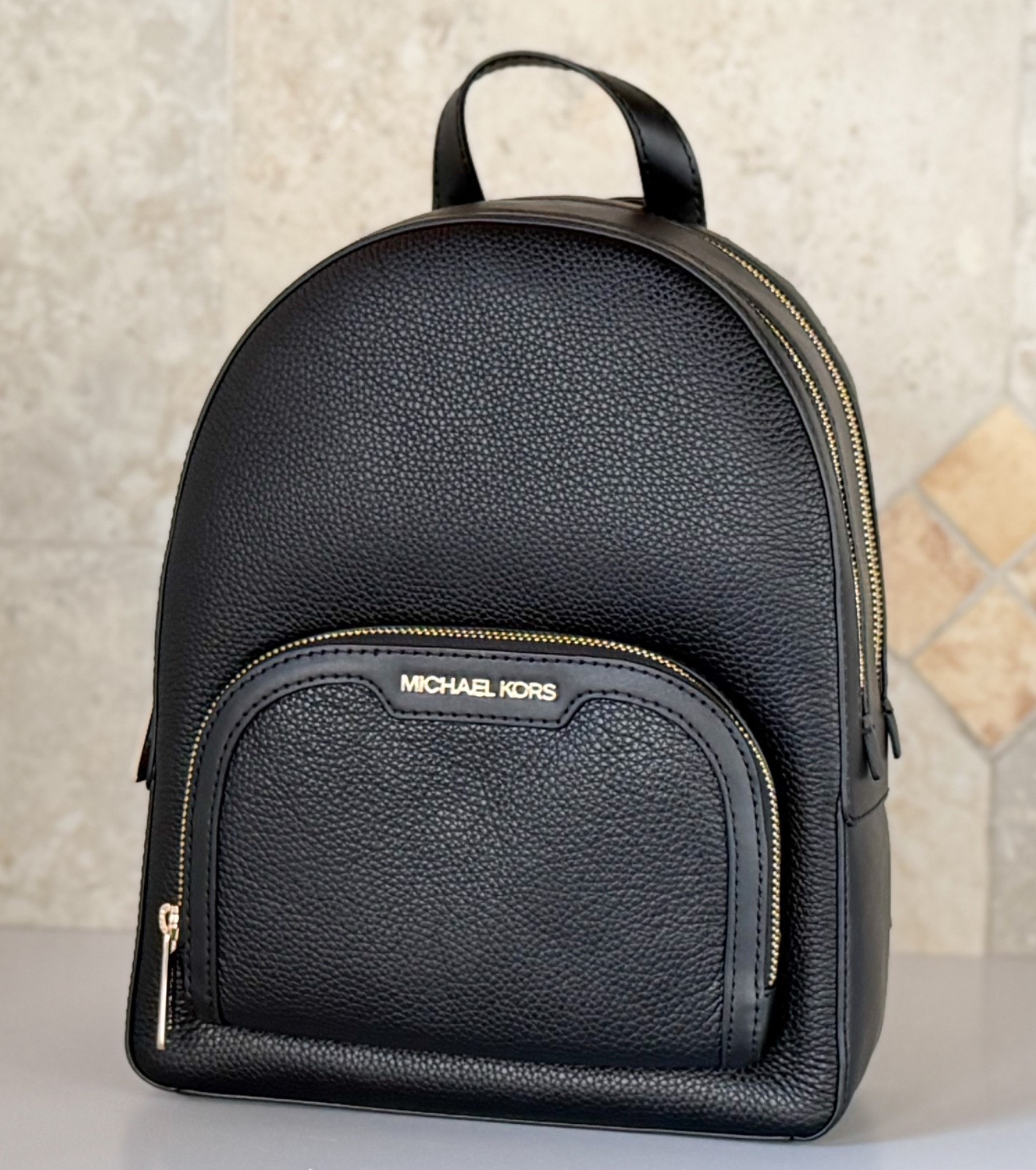 Michael Kors Jaycee Medium Zip Pocket Backpack Black/Gold — image 12