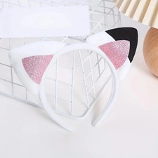 Cute Cat Ears Glitter Headband Kids White Kawaii Hair Accessory Halloween Party