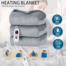 LUXURIOUS ELECTRIC HEATED THROW SOFT FLEECE GREY OVER BLANKET DOUBLE SINGLE