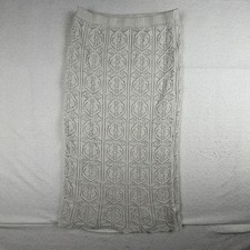 Freshman 1996 Cream Crochet Knit Midi Skirt Lined Boho Scalloped Hem XL