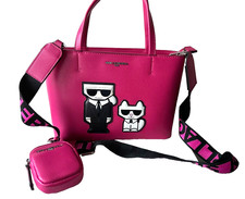 NWT 228 KARL LAGERFELD Paris Maybelle Satchel Tote With Long Strap  Clip Pouch