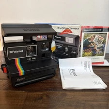 Polaroid Camera Spirit One Step 600 Black Instant Rainbow Stripe TESTED Land