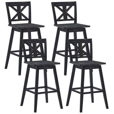Costway Set of 4 Bar Stools Swivel Pub Height Chairs w/ Rubber Wood Legs Black
