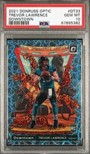 2021 Donruss Optic PSA 10 Trevor Lawrence Downtown Rookie Card Jaguars SSP. rookie card picture
