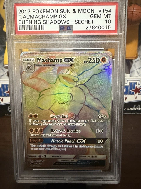 2017 POKEMON SUN & MOON BURNING SHADOWS SECRET #154 FULL ART/MACHAMP GX PSA 10
