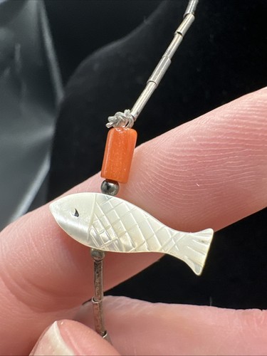 Vintage Native Coral, MOP, And Liquid Silver Fetish Necklace - Picture 6 of 10